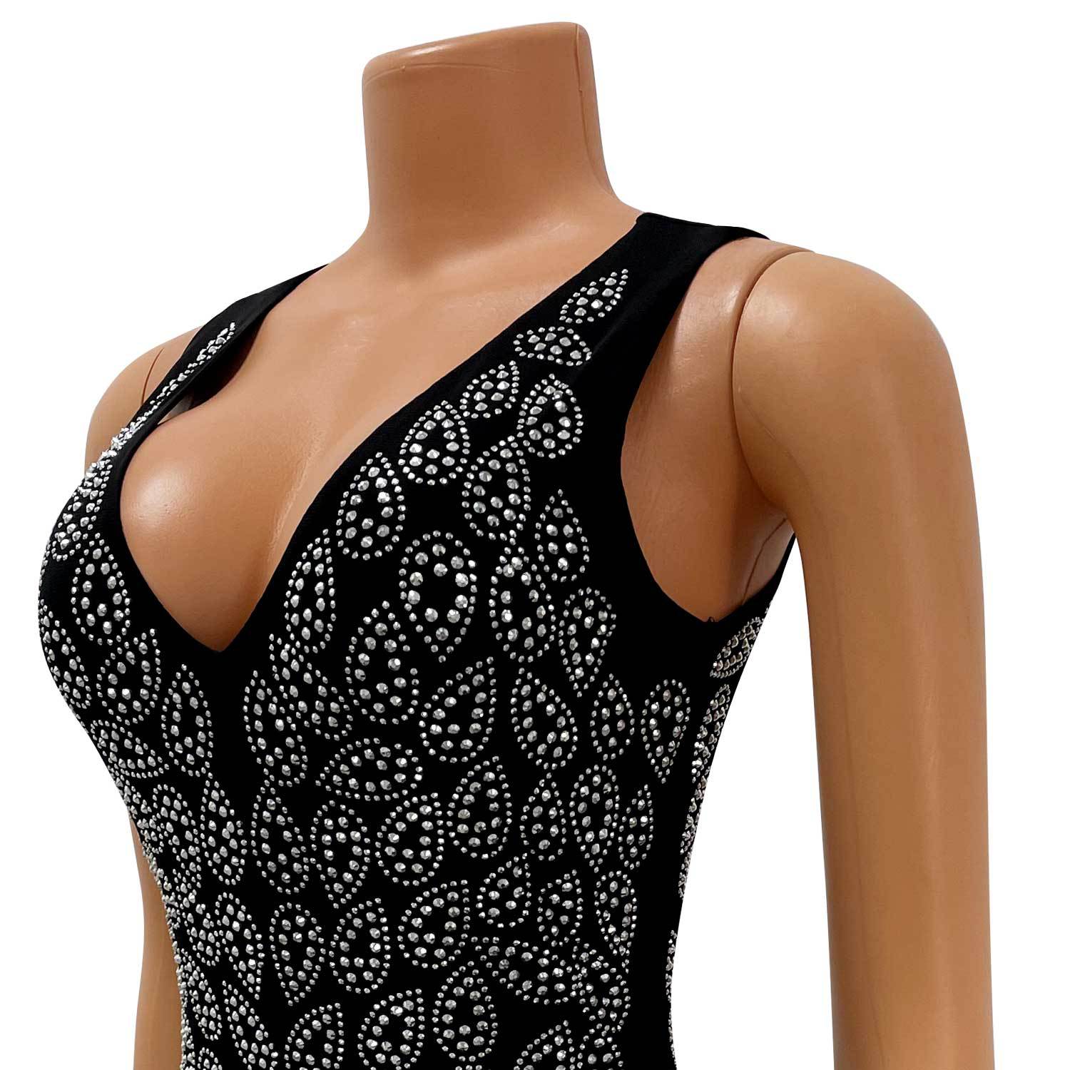 Women's Sexy V-Neck Tight Fitting Mesh Nightclub Party Beaded Dress 14