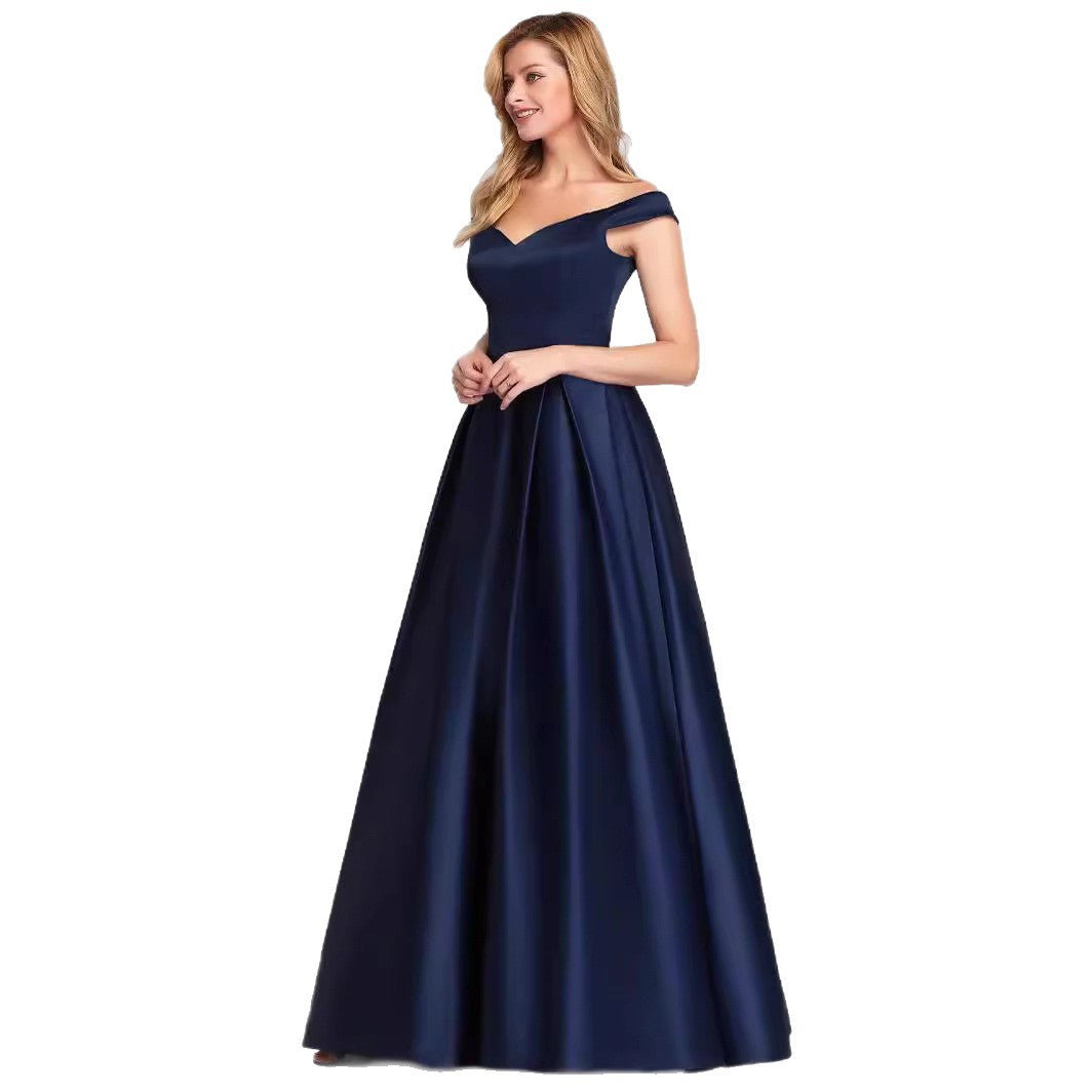 Women Off-Shoulder Satin Solid Prom Dress（Processing time need 3-6 days） 4