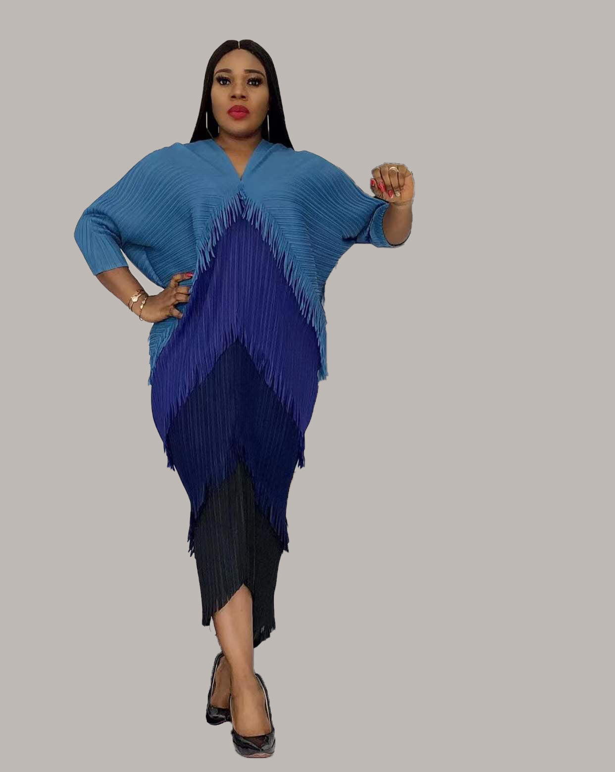 Miyake Pleated Spring Fringed Basic Dress 3