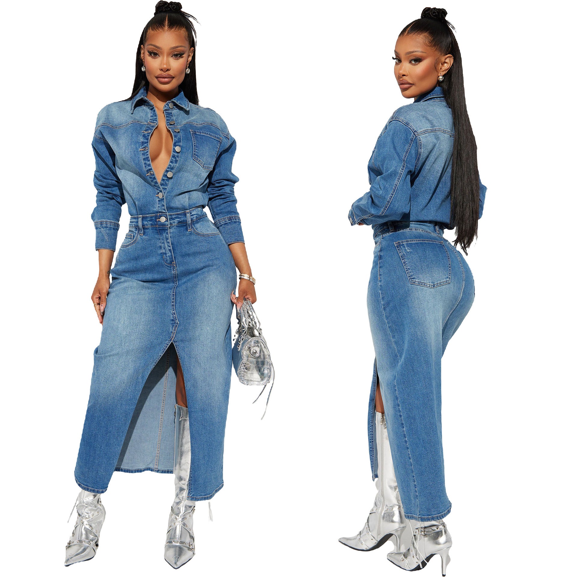 Women Long Sleeve Denim Dress