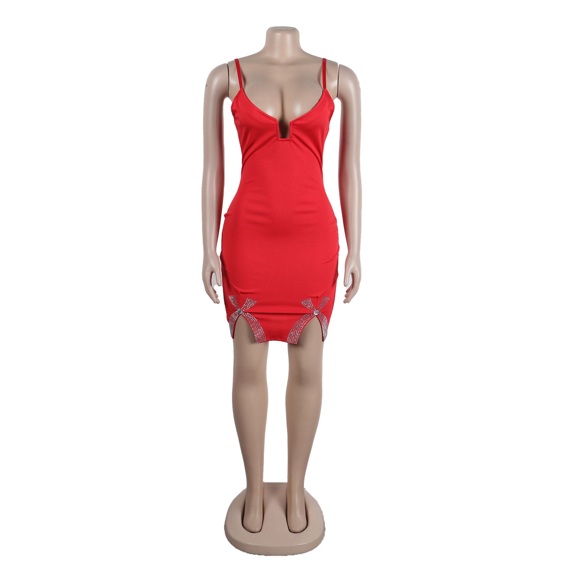 Sexy Bow-Embellished Beaded Slit Strap Bodycon Dress 32