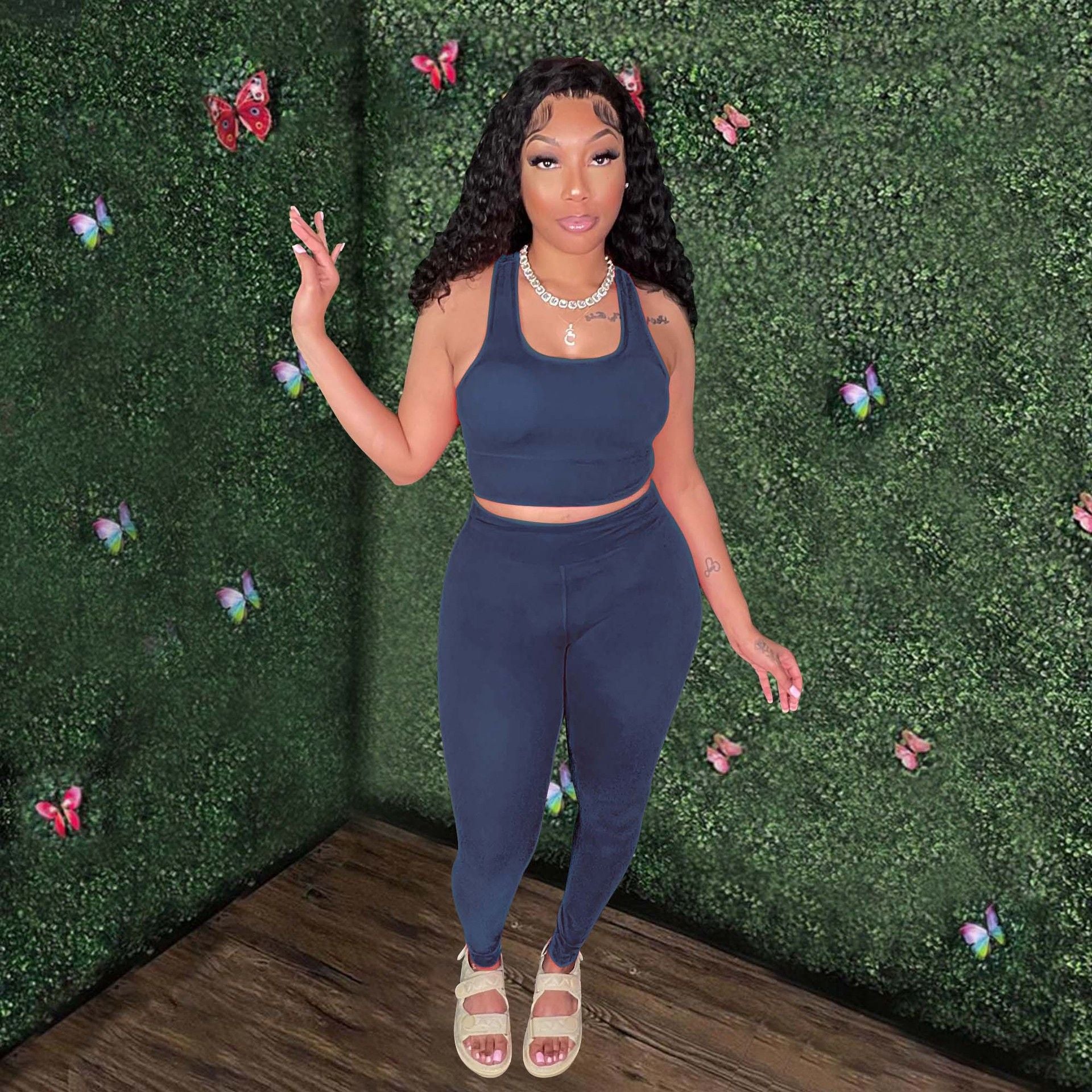 Women's Sexy Vest Outdoor Sports Tight Fitting Yoga Pants Two-Piece Set