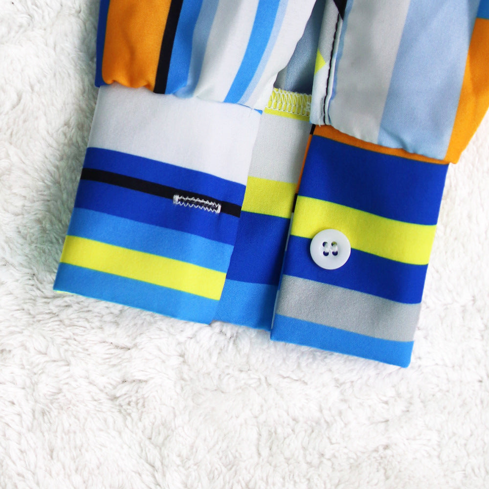 Women Irregular Print Turndown Collar Long Sleeve Maxi Dress 17