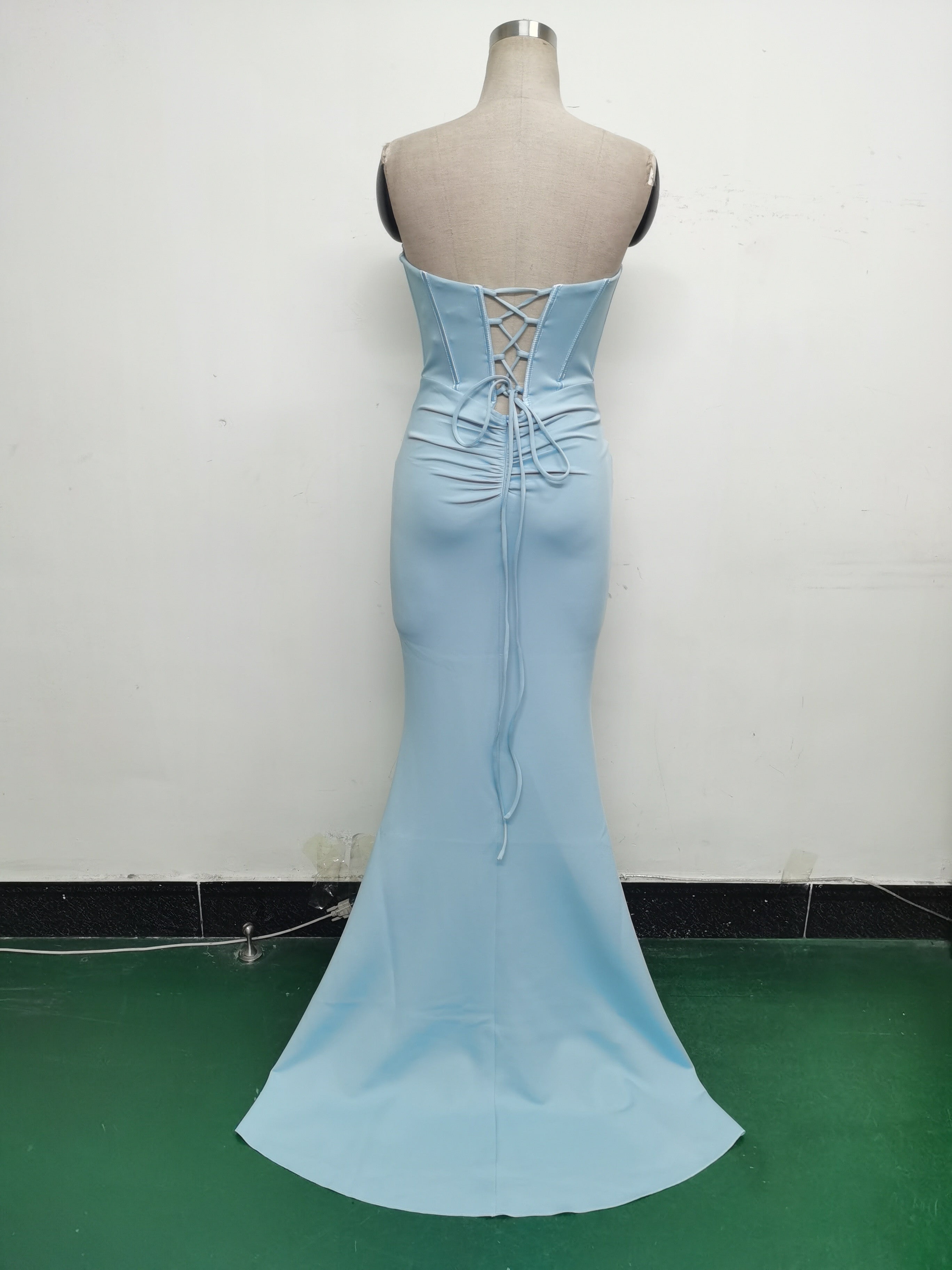 Women herringbone Strapless sweetheart neck hollow Lace-Up Formal Party evening dress 34