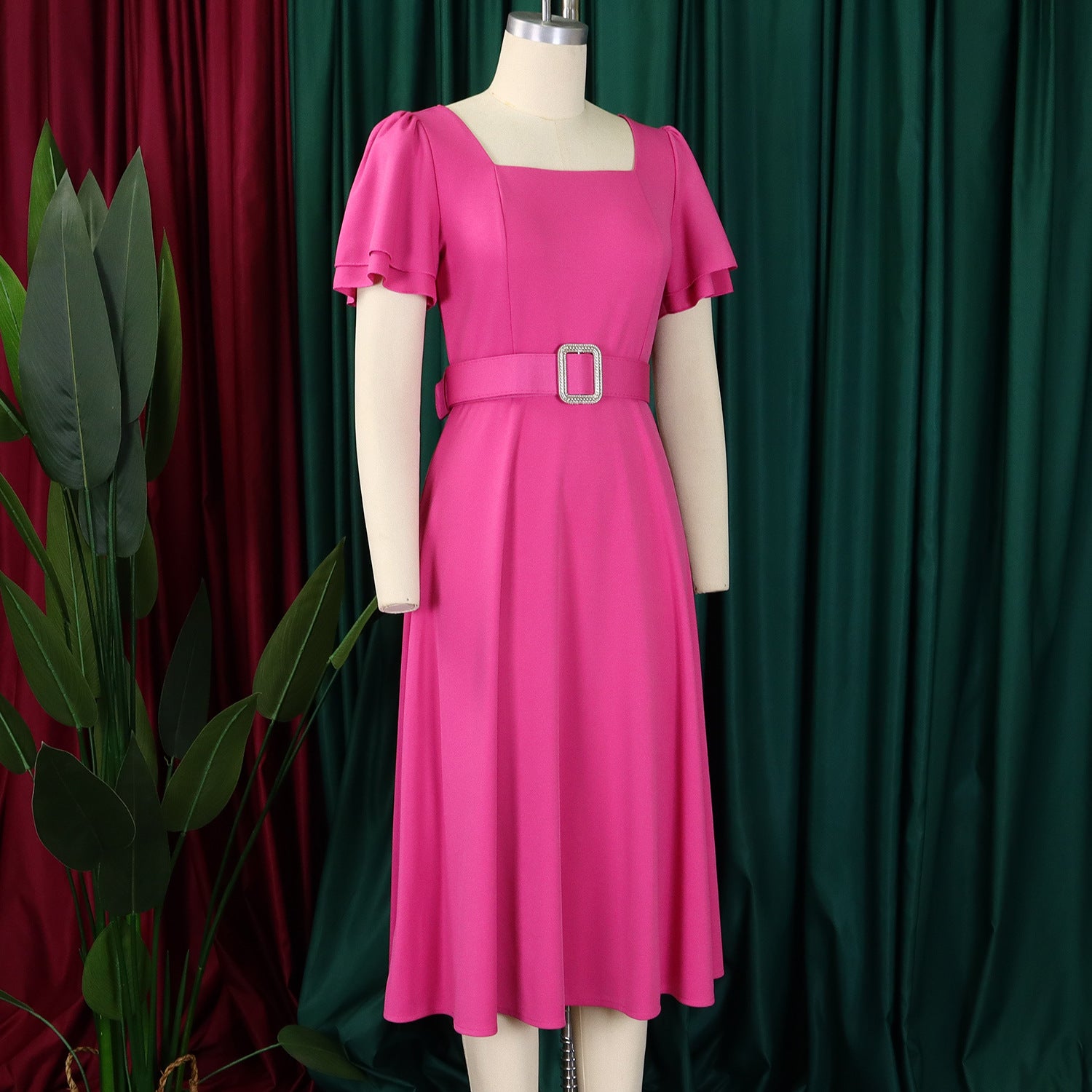 Bell Sleeve Square Neck High Waist Elegance Dress 21