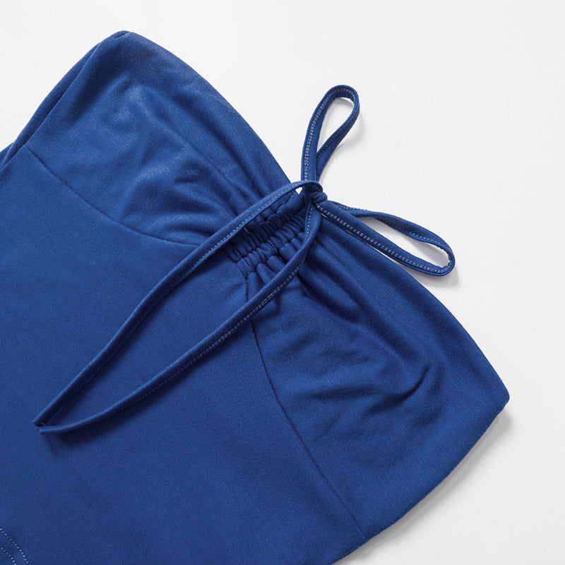 Women's Summer Strapless Low Back Ruffled Casual Two Piece Skirt Set 29