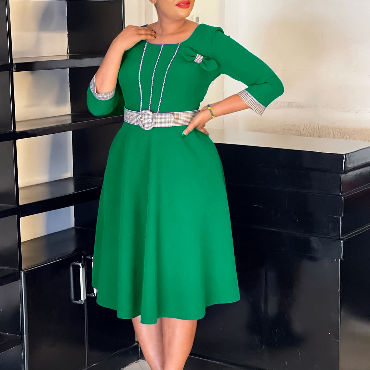 Women Elegant Round Neck Patchwork African Dress 9