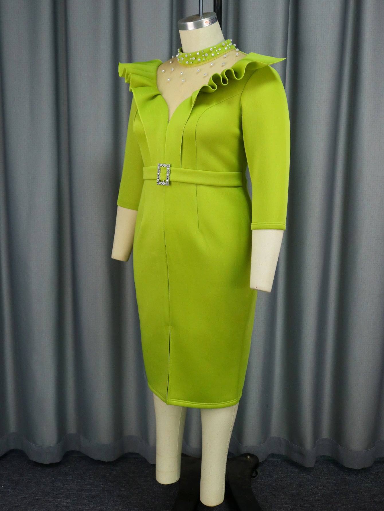 Ruffle See-Through Mesh Patchwork Formal Party High Waist Evening Dresses 4