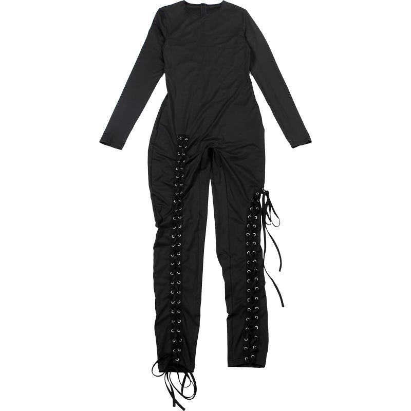 Women Fall/Winter Long-Sleeved Sexy Cutout Lace-Up Jumpsuit 26