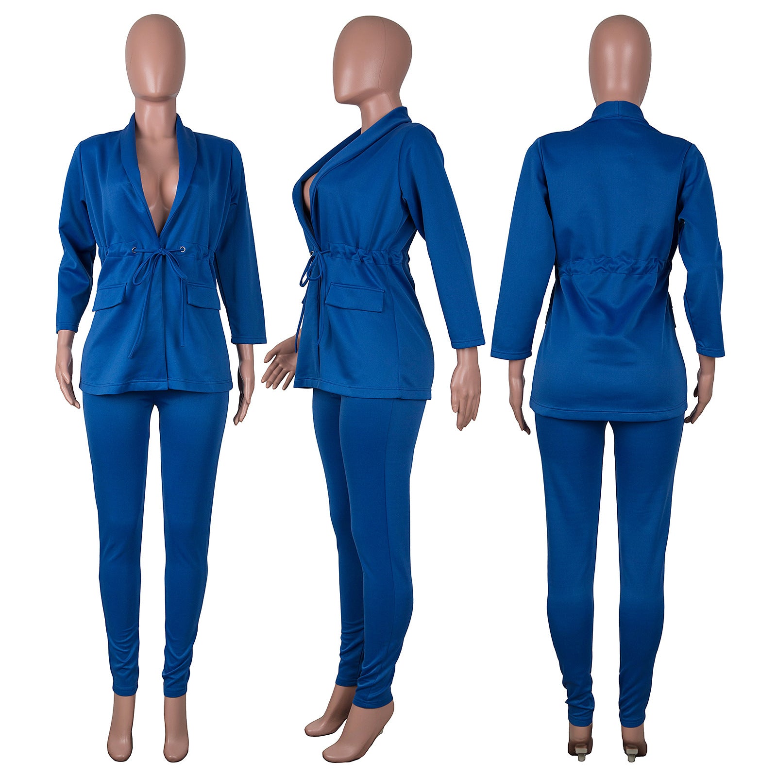 Women Casual Lace-Up Blazer + Pant Two Piece Set 15