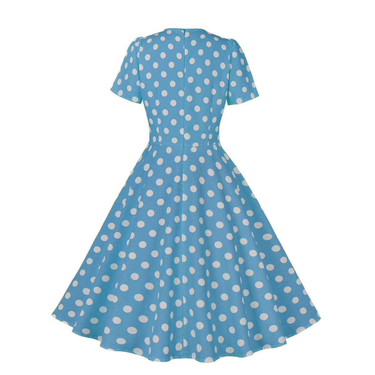 Women Round Neck Bow Tie Polka Dot Short Sleeve Dress 25