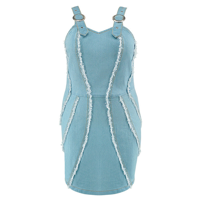 Plus Size Women's Denim Strap Sleeveless Bodycon Denim Dress 5