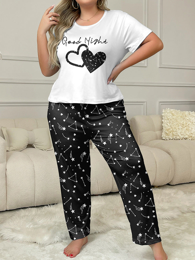 Women's Home Clothes Plus Size Pajamas Short Sleeve Two-Piece Pants Set 3