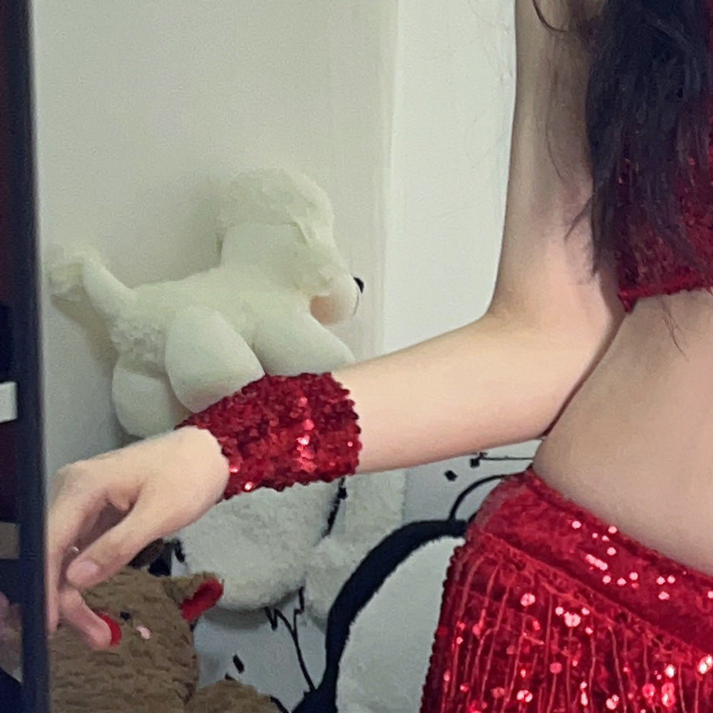 Women sequined top and tassel sequined skirt two-piece set 37