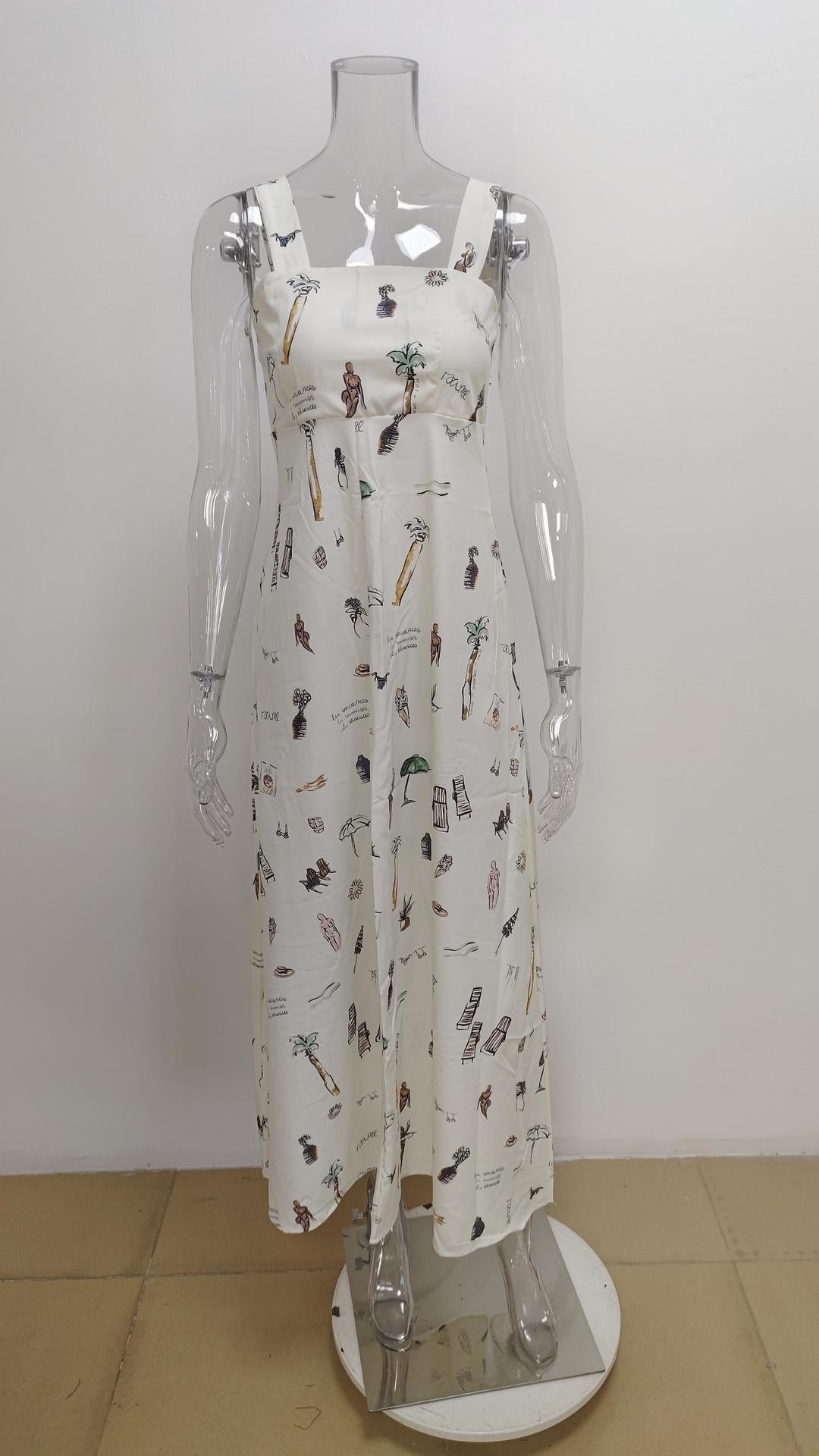 Bow Lace-Up Summer Women's Printed Strap Casual Long Dress 5