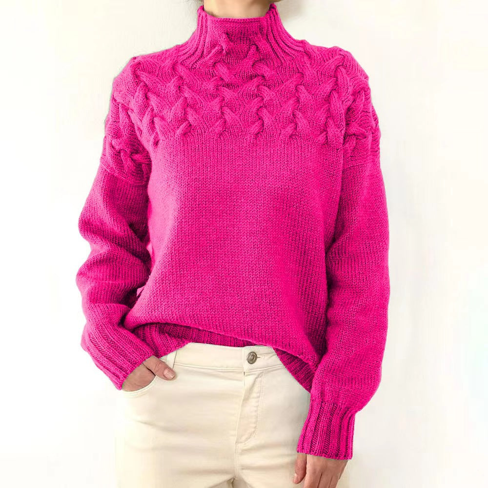 Autumn winter long-sleeved high-collar solid color knitting sweater women's pullover top 15