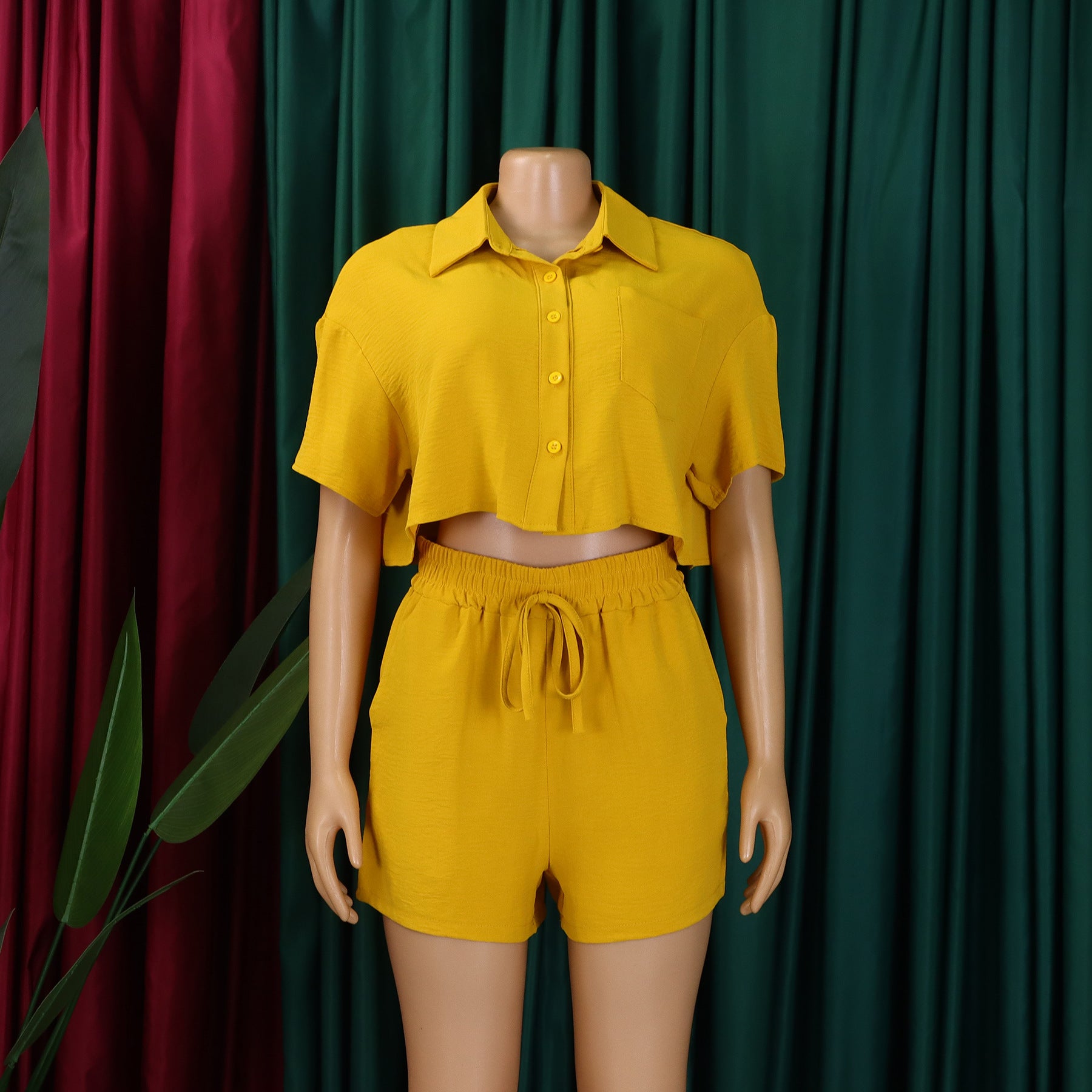 Women's Summer Casual Turndown Collar Short Sleeve Shirt Shorts Fashionable African Two Piece Set 20