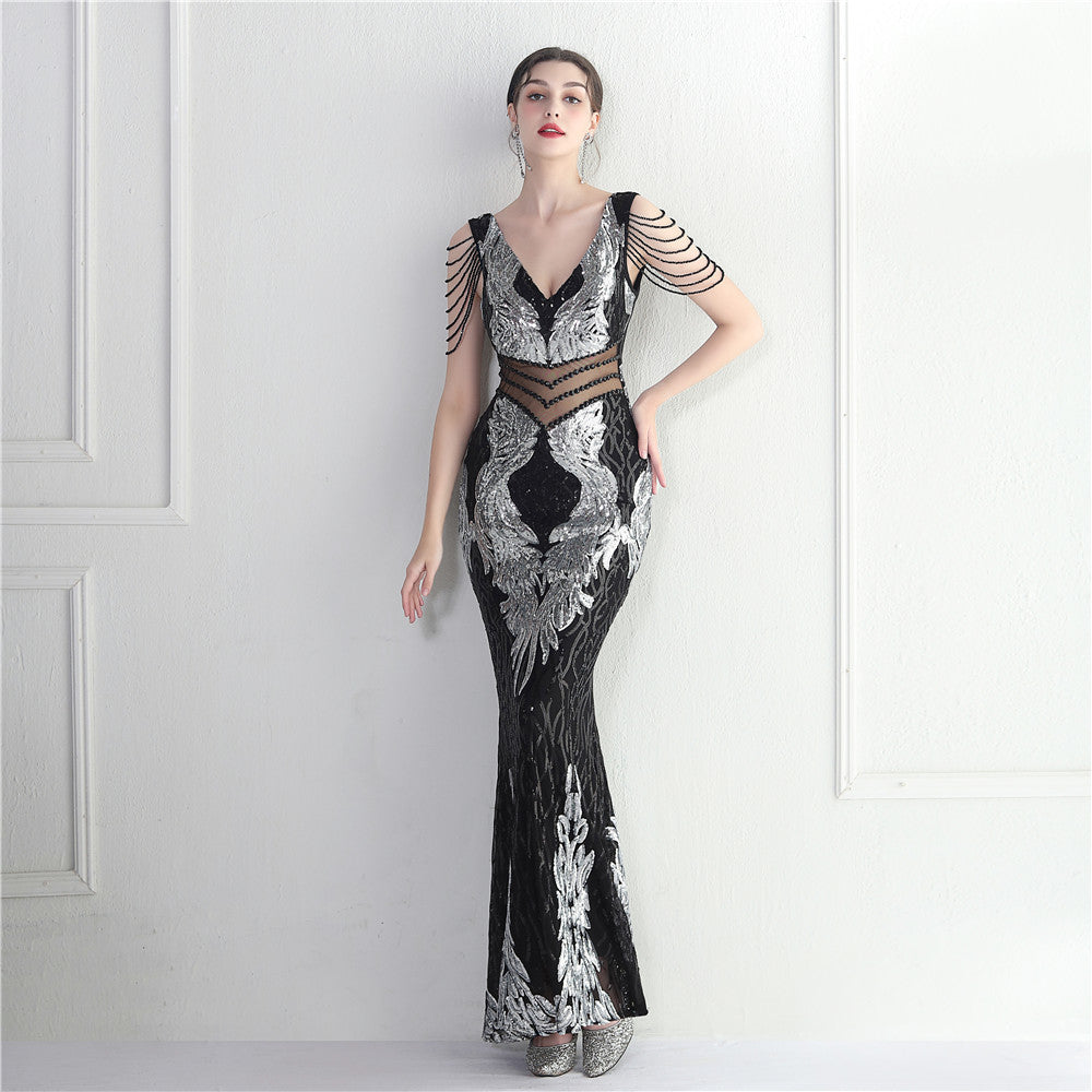 Women high-tech positioning flower heavy industry beading long mermaid evening dress suitable for formal occasions 12