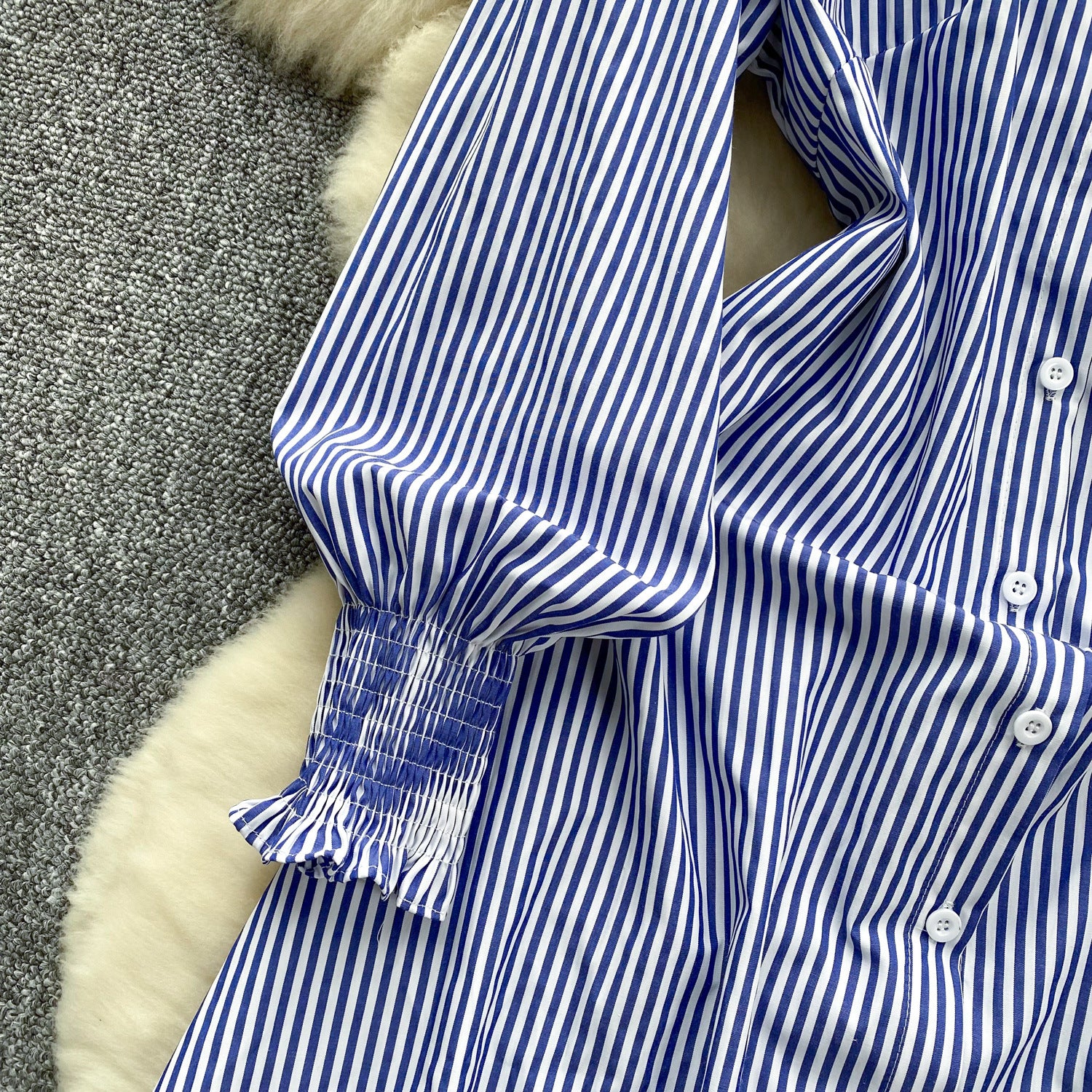 Chic Trendy Long Sleeve Single Button Casual Striped Shirt Dress 12