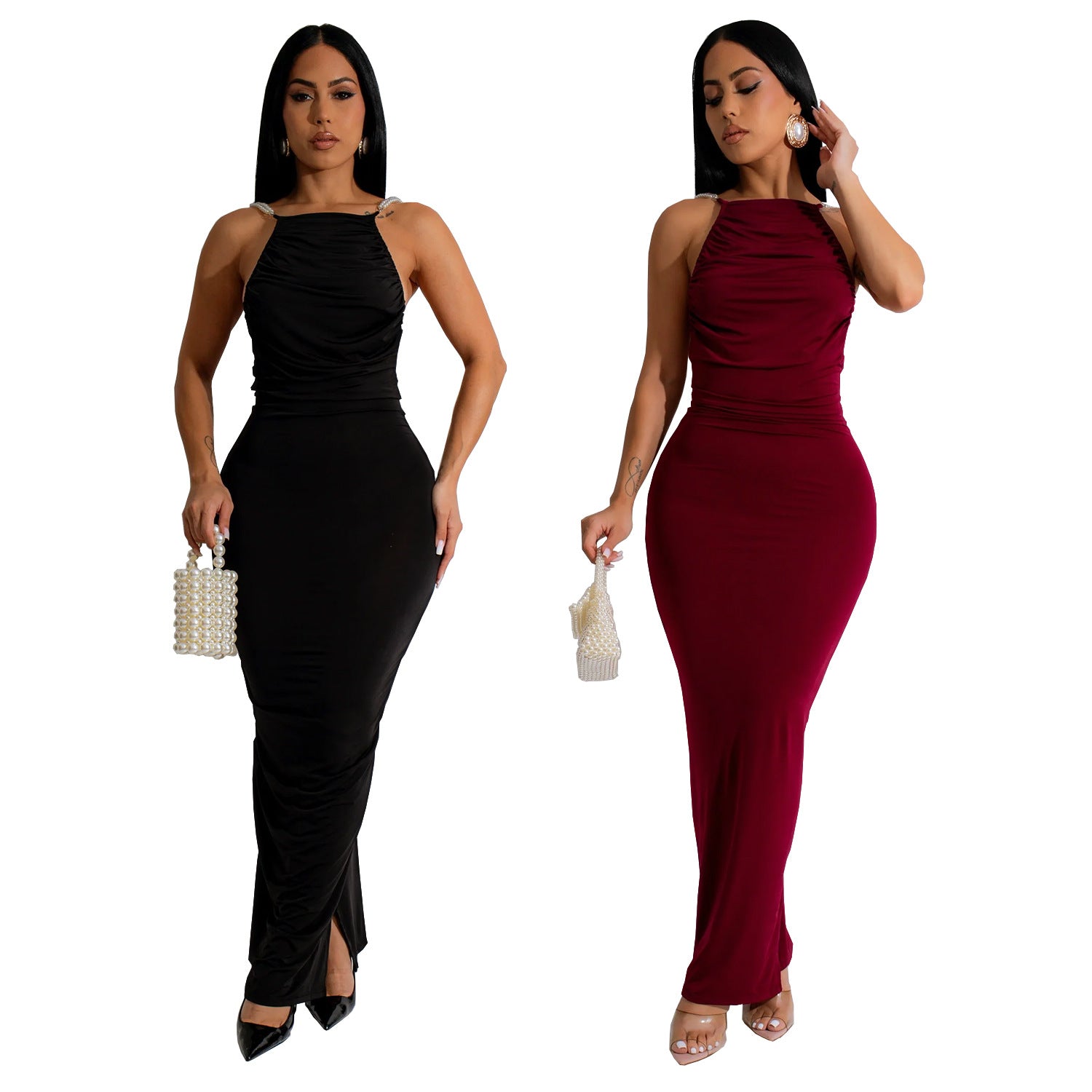Fashionable Women's Low Back Sexy Solid Color Bodycon Long Dress 7