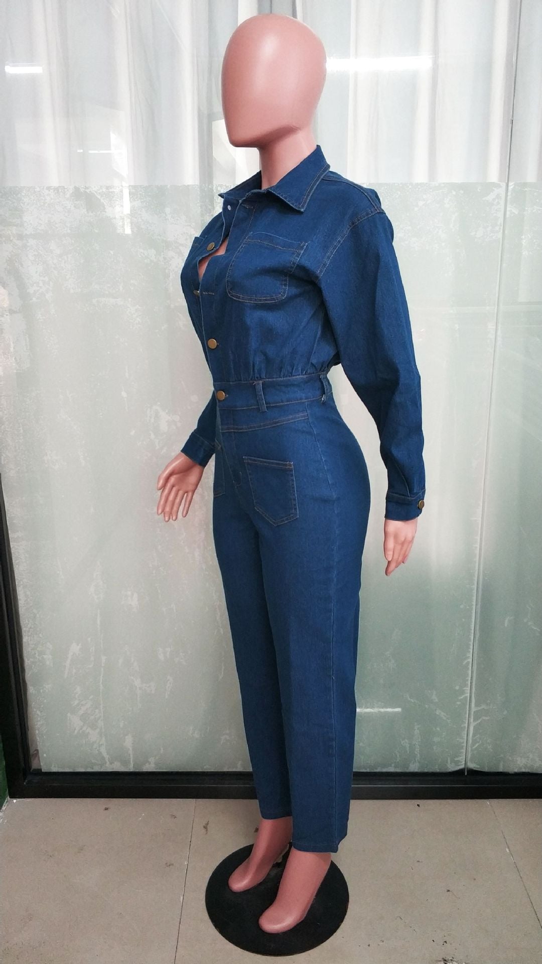 Women Stretch Wash Denim Jumpsuit 8