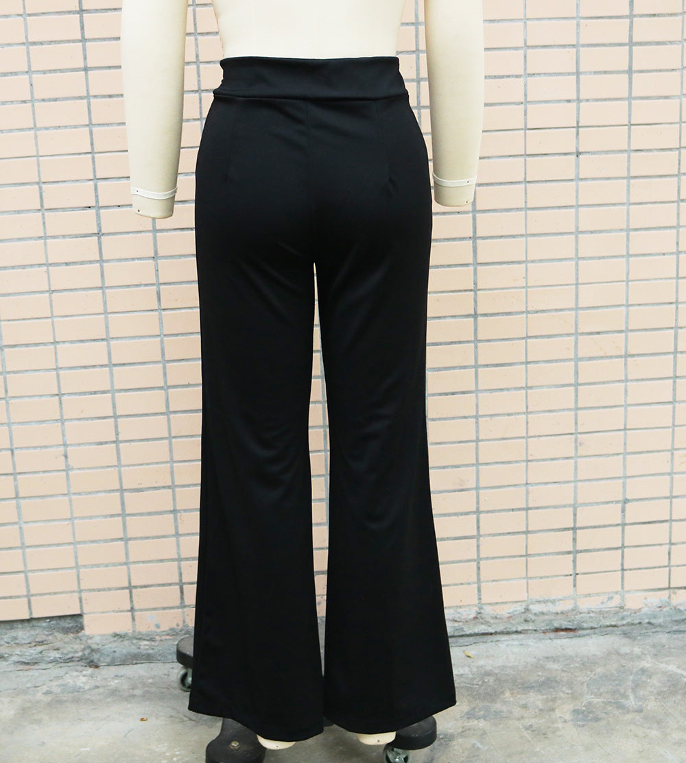 Spring and autumn Casual solid color high waist metal decoration straight trousers 13