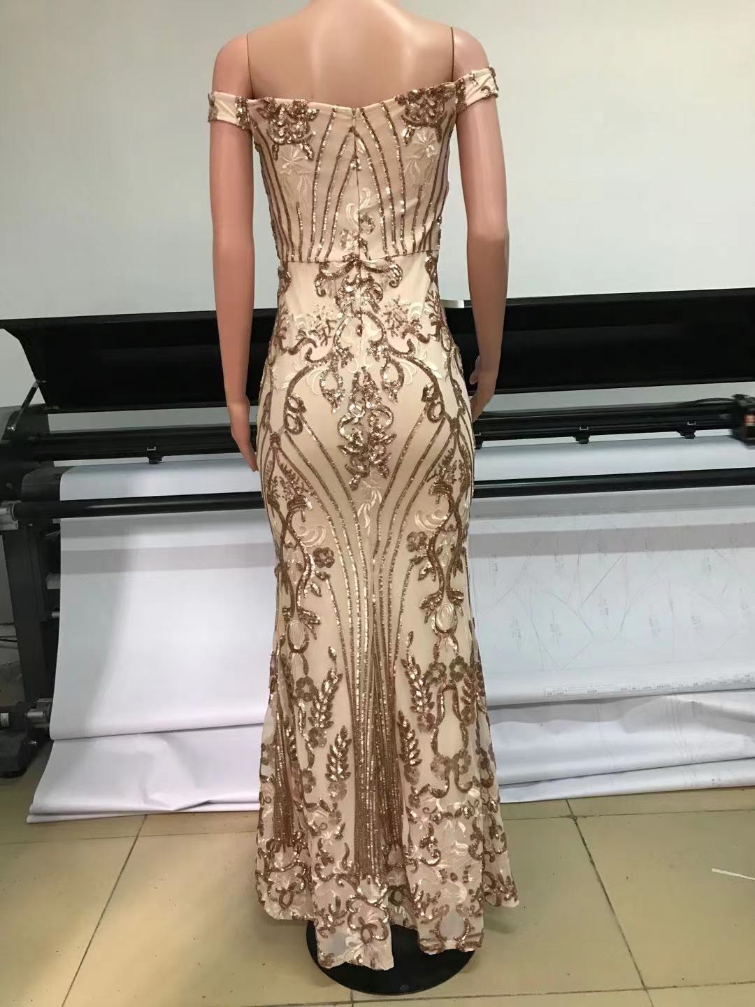 Women Halter Neck Off Shoulder Sequin Mesh Slit Sexy Dress 16