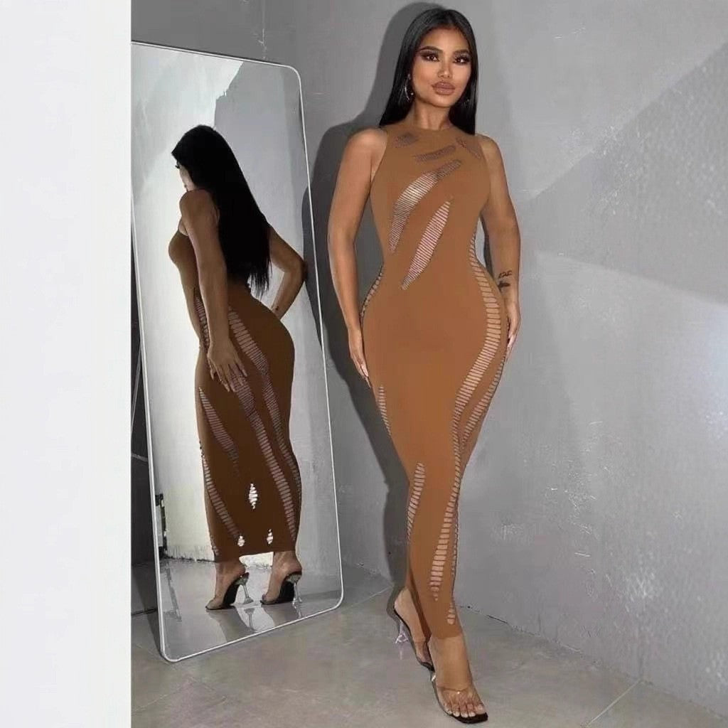 Women summer sexy cutout knitting beach dress 5