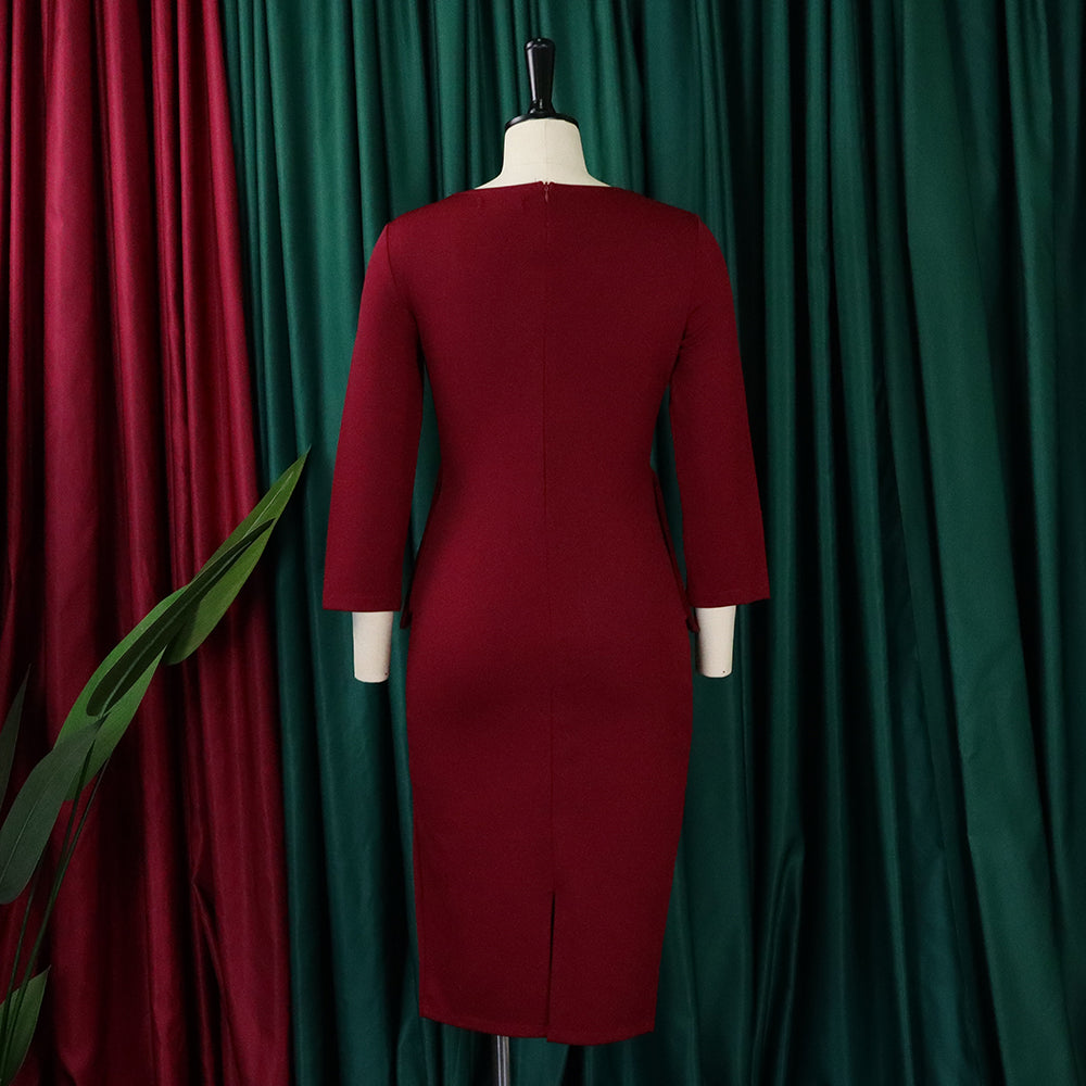 Women'S Spring Solid Bodycon Chic Elegant Career Africa Plus Size Dress 16