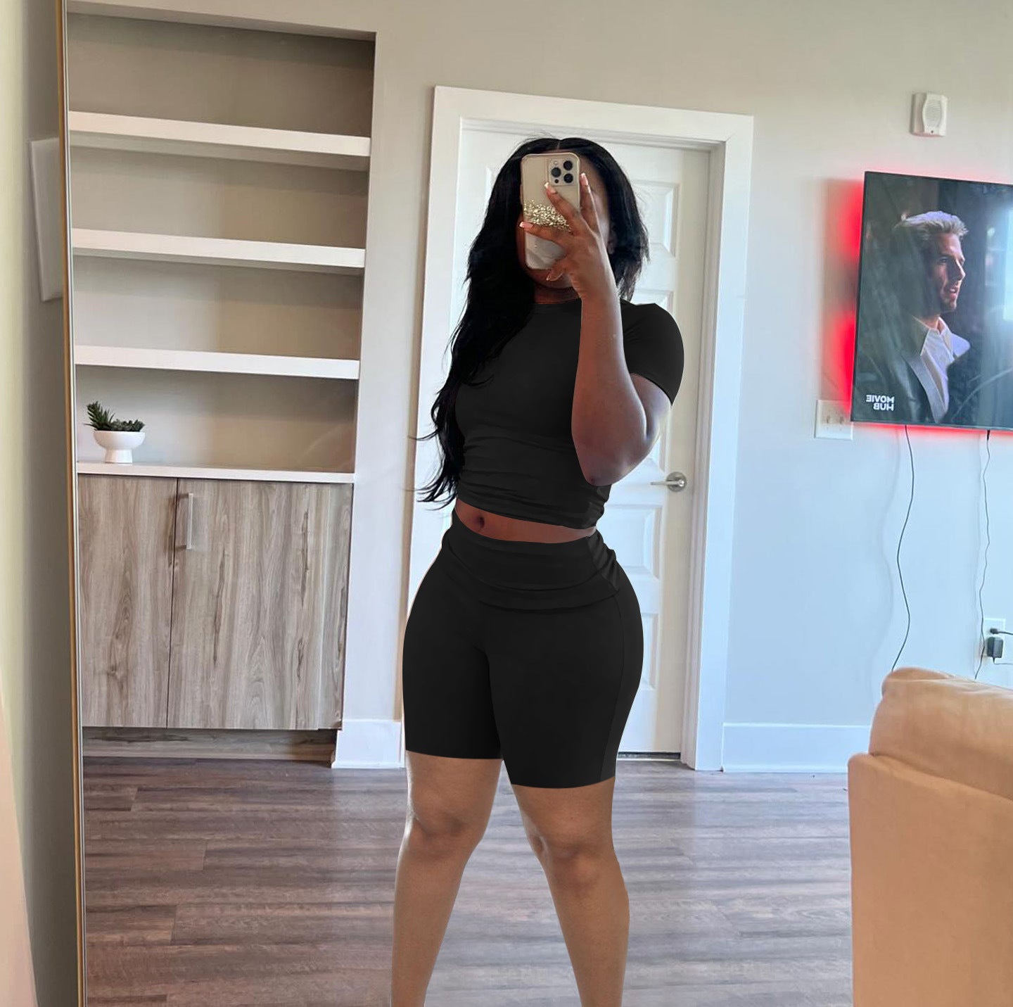 Short-Sleeve Round Neck Shorts Set Casual Summer Outfit 3