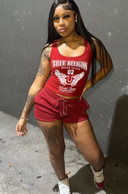 Women Sexy Printed Vest Shorts Two-piece Set 3