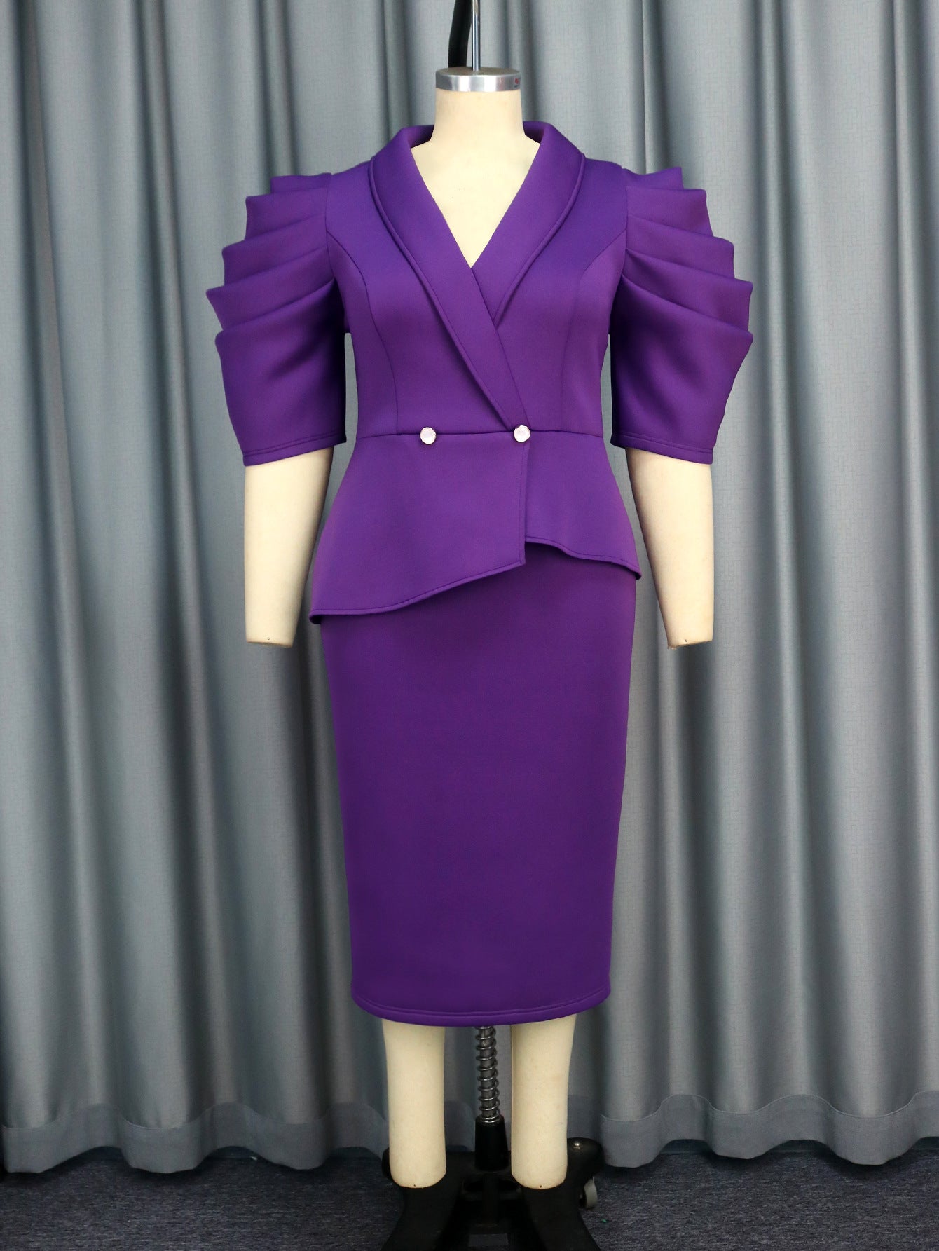 Chic Turndown Collar Solid Color High Waist  Plus Size Party Dress 3