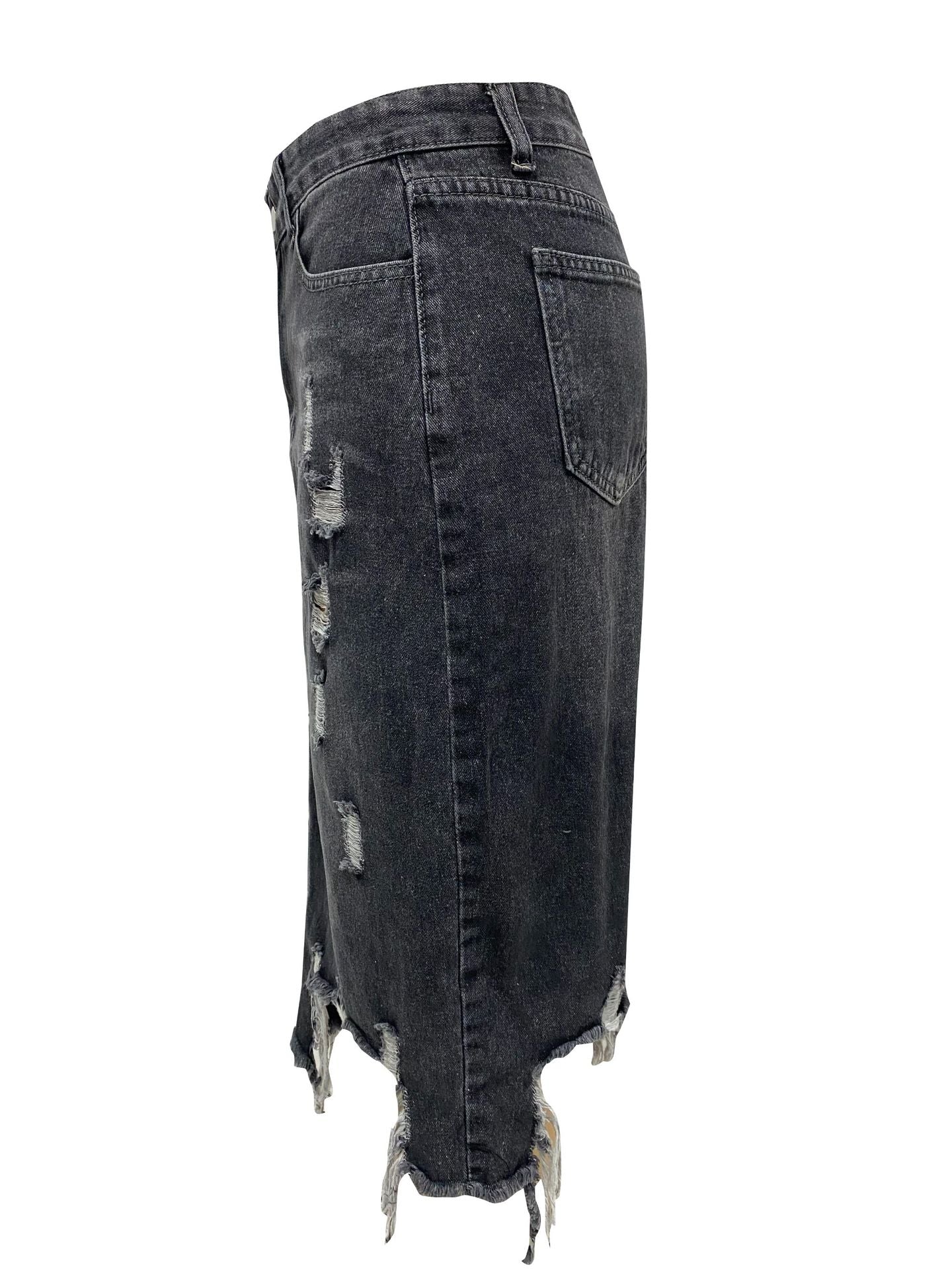 Spring Summer Women's High Waist Front Slit Denim Long Skirt 11