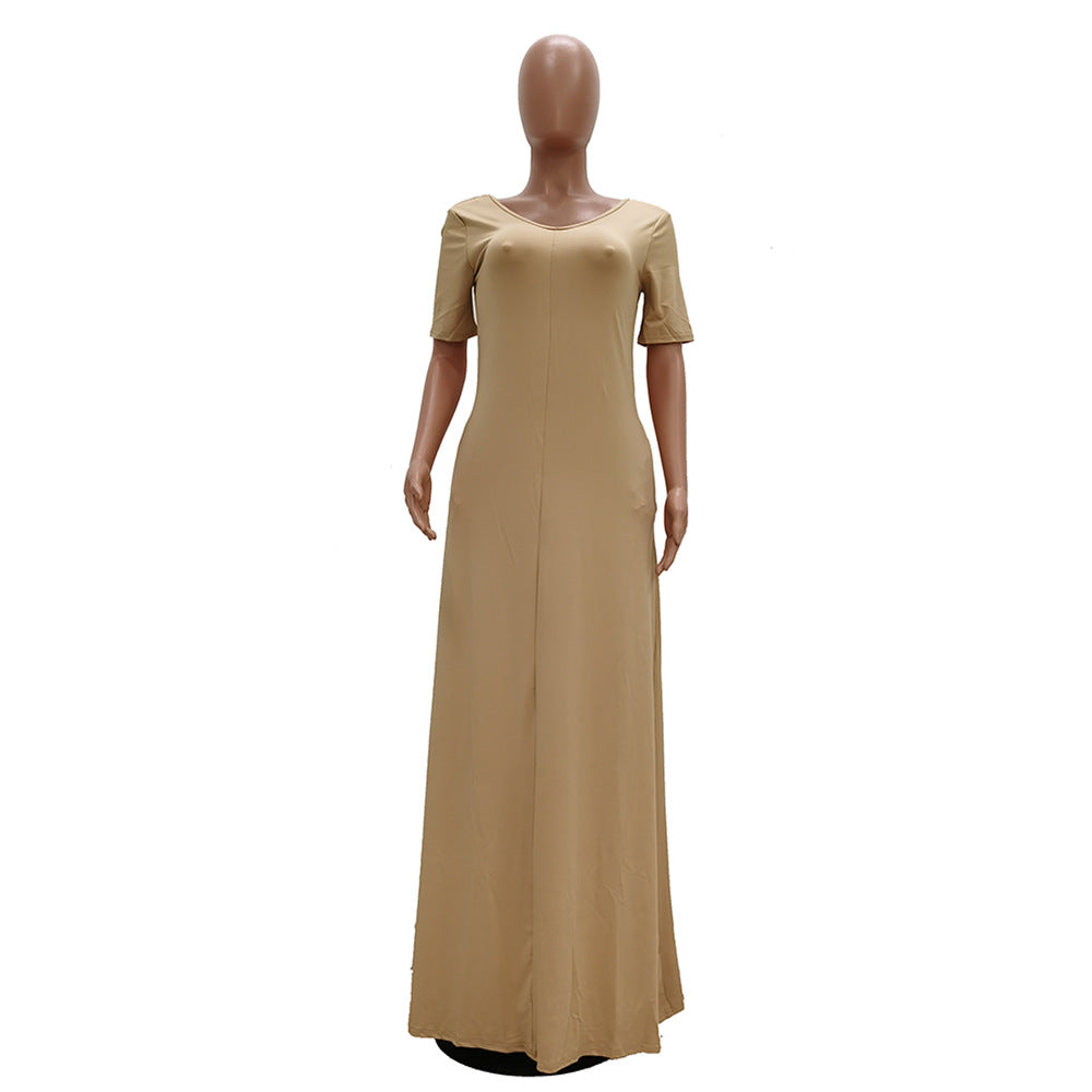 Women's Casual Pretty Color Short Sleeve Maxi Dress 14