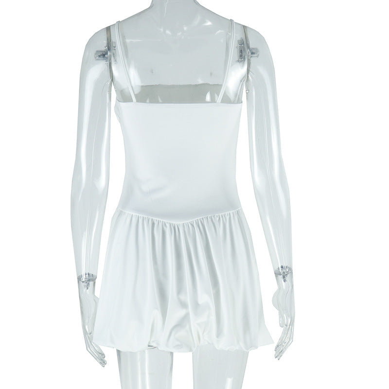 Fashion Solid Color Sexy Sleeveless Straps Slim Waist Short Bud Dress 12