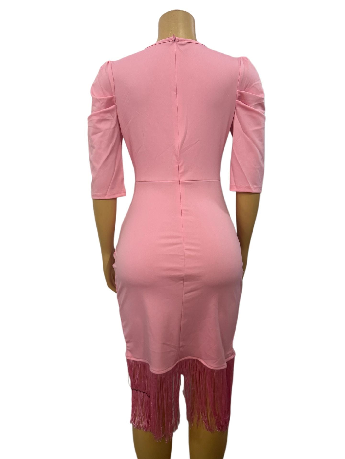 Women solid tassel v-neck sexy bodycon irregular dress 8