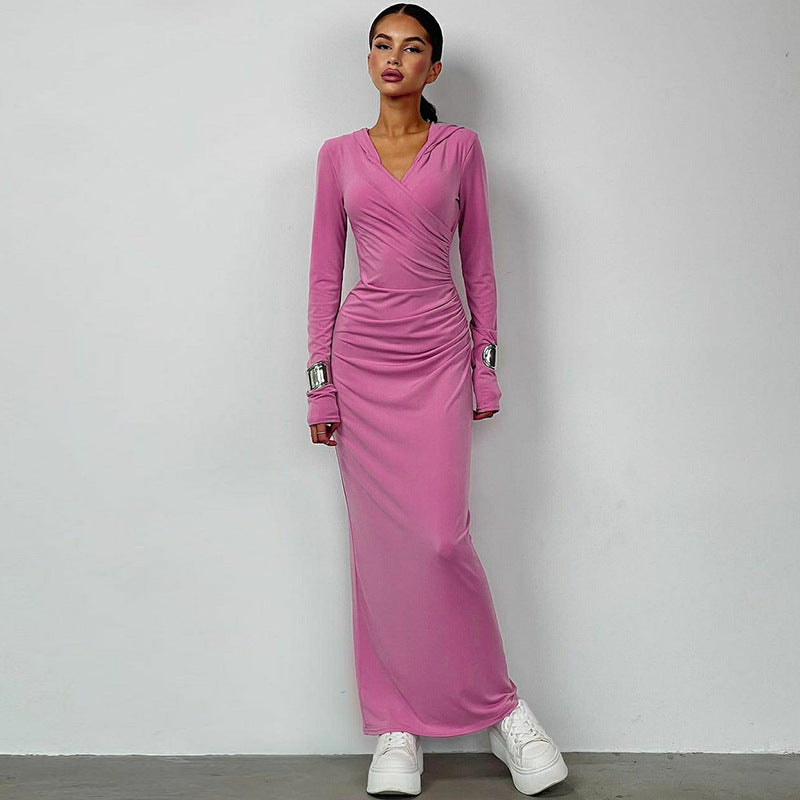 Women's Winter Fashion Slim Fit Hooded Sports Casual Solid Color Dress 6