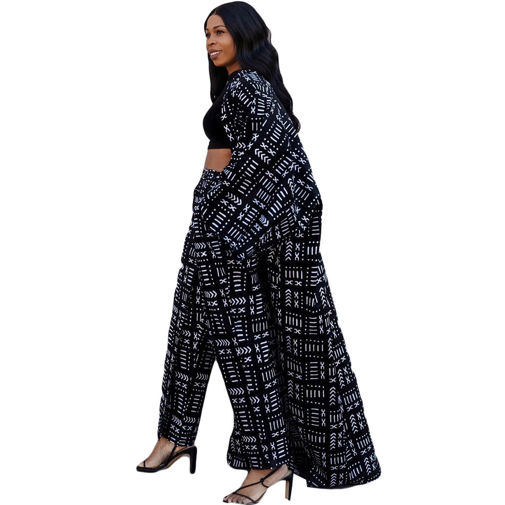 Women's Fashion Chic Plus Size Versatile Long Loose Print Cardigan Coat 15