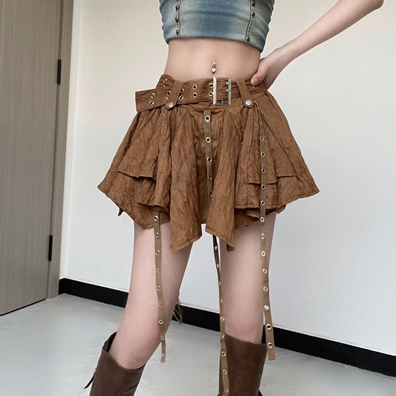 Fashion Low-Waist Metal Buckle Belt Irregular Ribbon Skirt 6