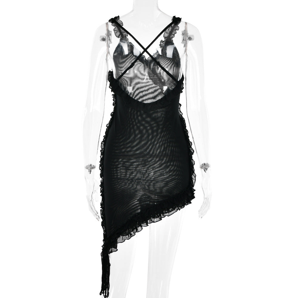 Summer V-neck Sexy Backless Ruffle Strap Dress 10