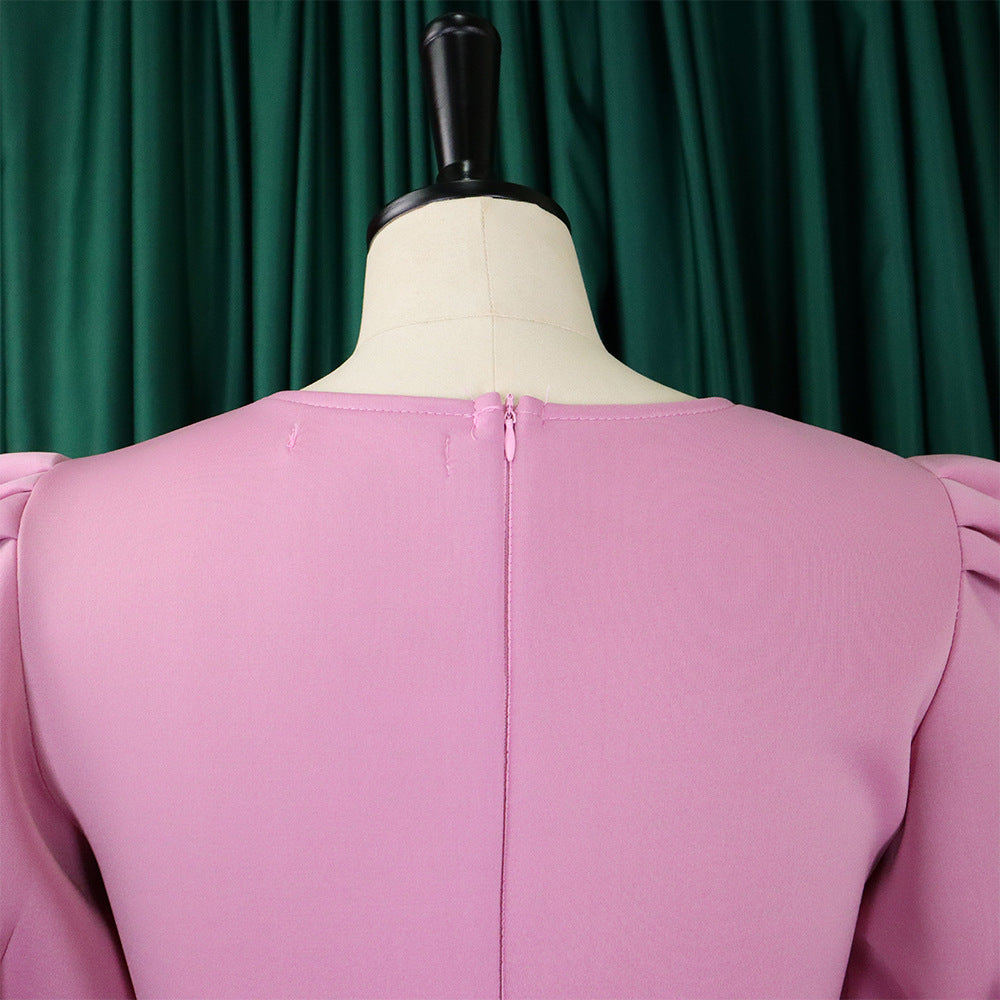 Women Round Neck Puff Sleeve Dress 60