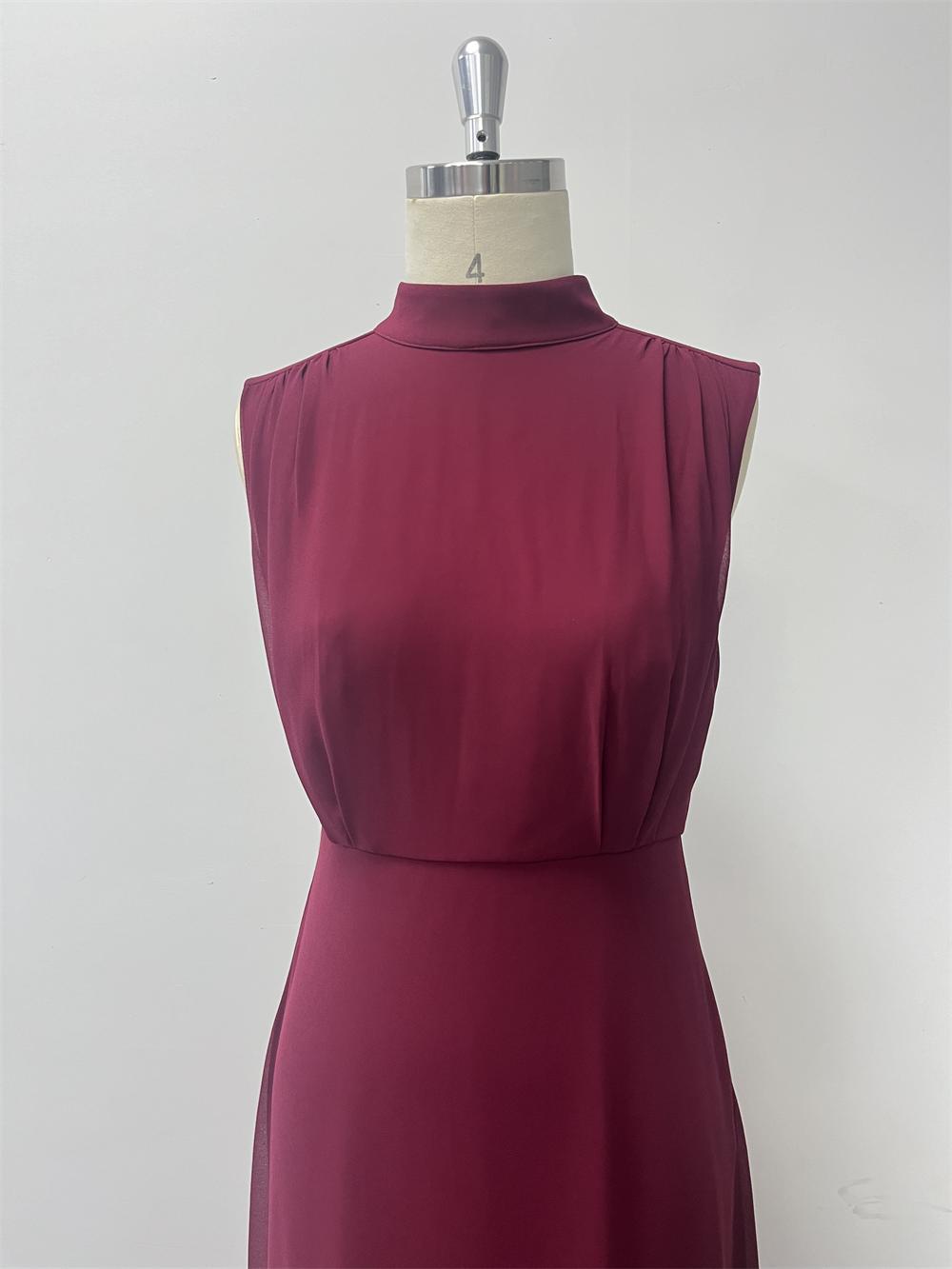 Women spring Summer Stand Collar Sleeveless elegant chiffon zipper slit evening dress 8