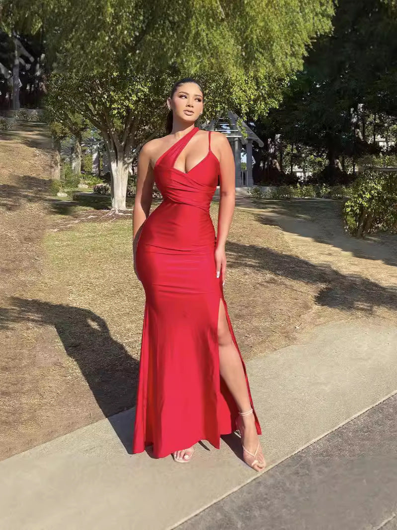 Women's Summer Slash Shoulder Strap Evening Dress 7