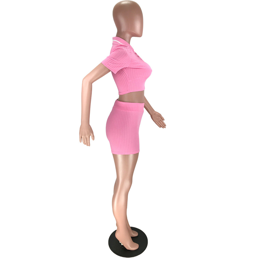 Women's Sports Casual Cropped Top Shorts Solid Color Two-piece Set 11