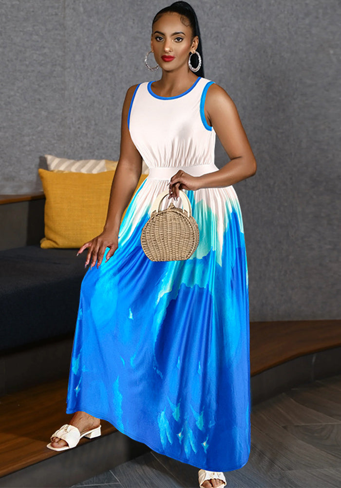 Plus Size Women Sleeveless Round Neck Elegant Dress