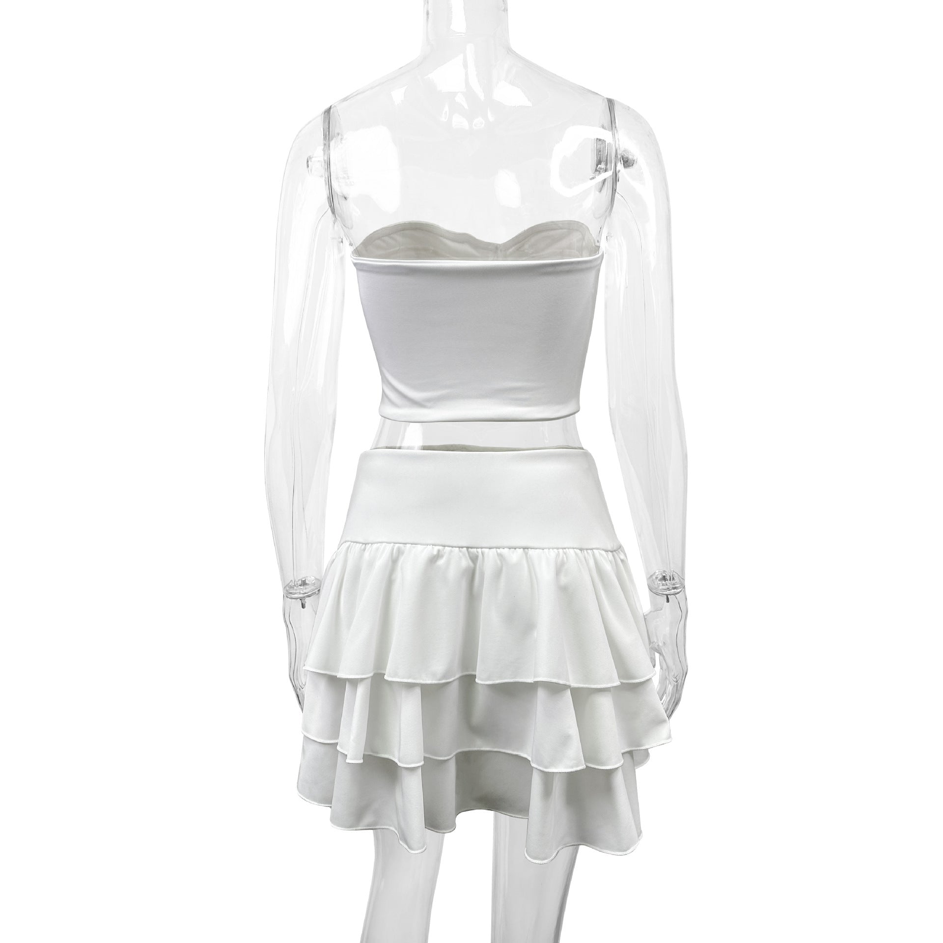 Sexy Strapless top Ruffled Cascading Short Skirt Two-Piece set 6