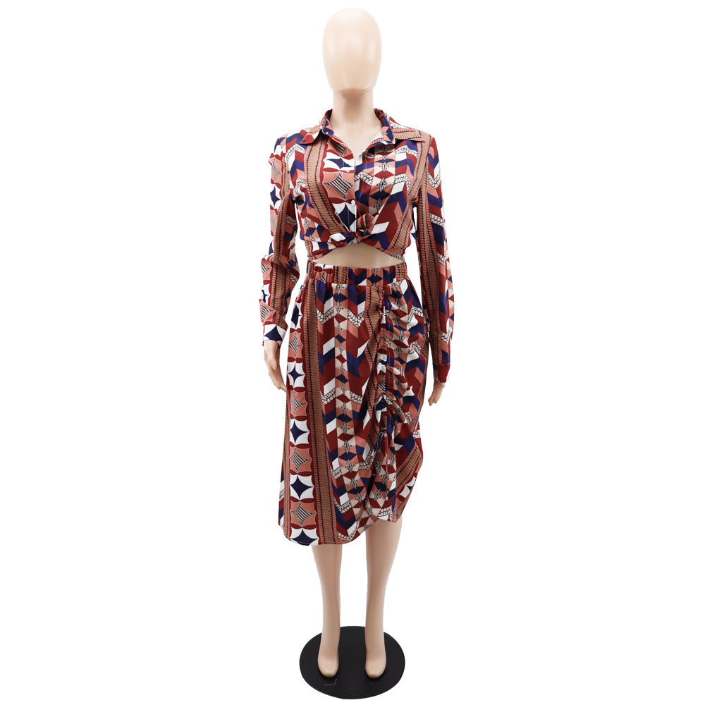 Women Casual printed shirt and skirt two-piece set 9