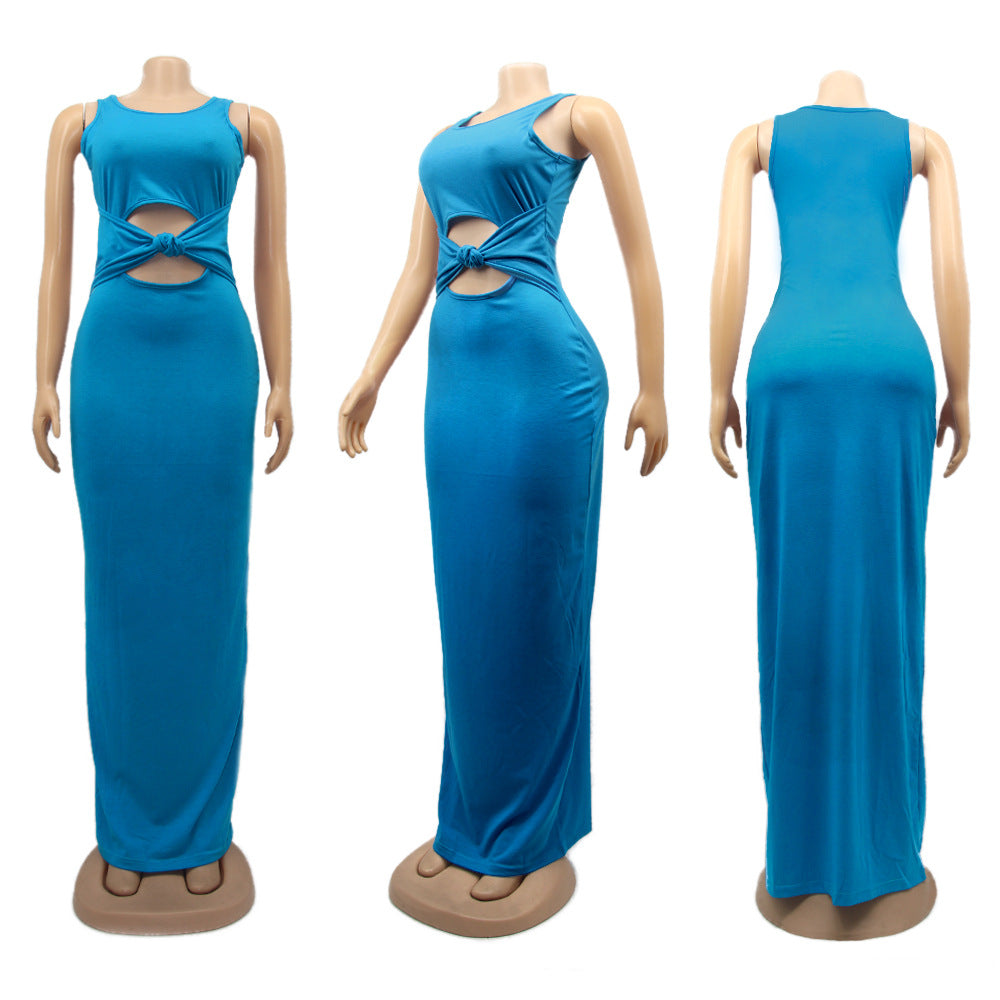 Sexy Women's Solid Color Sleeveless Cutout Women's Long Dress 9