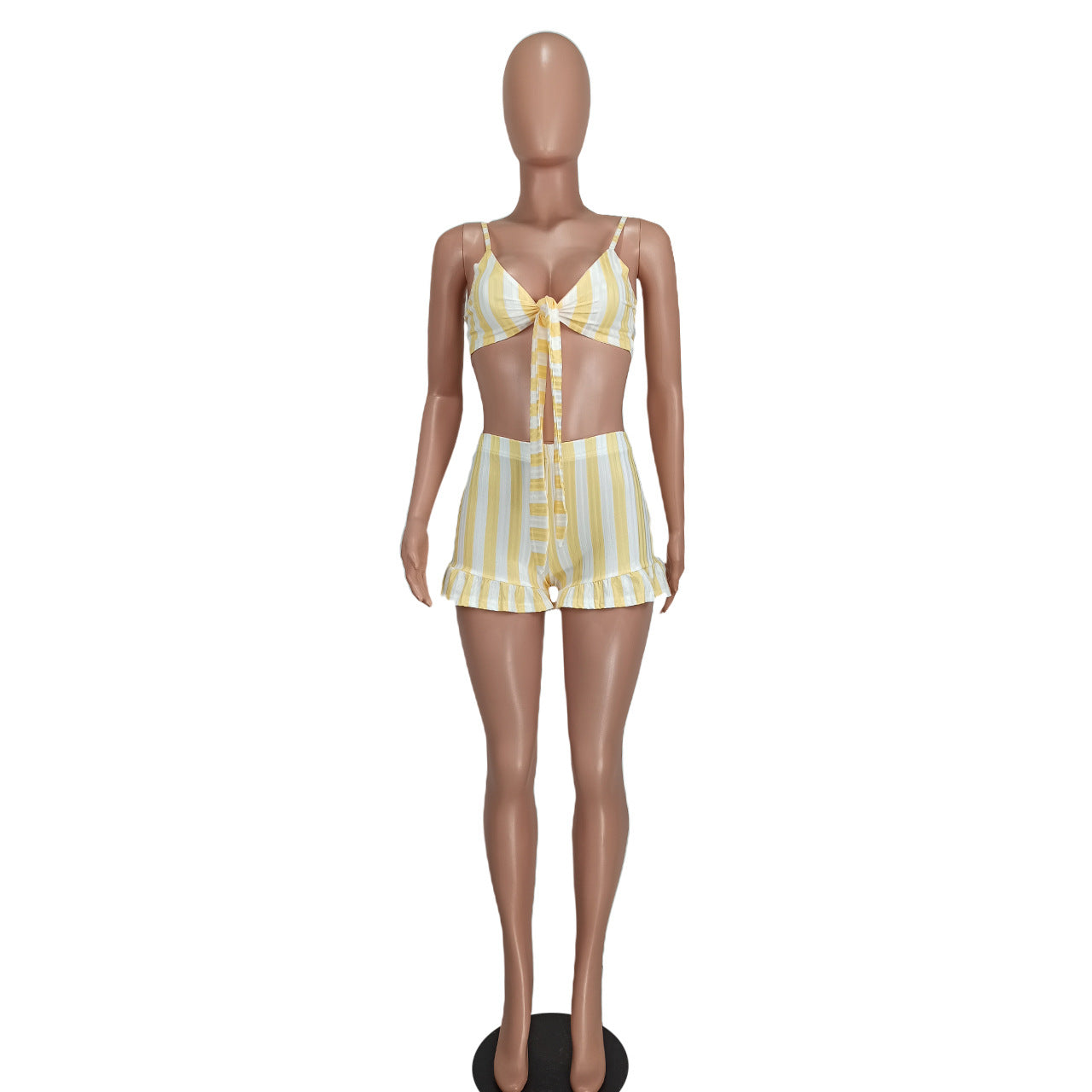 Women's Clothing Sexy Fashion Ribbed Stripe Two-Piece Shorts Set For Women 9