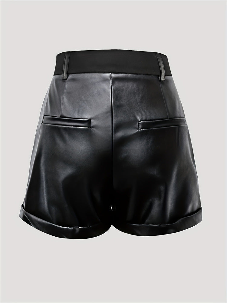 High-Waist Button-Decorated Pocket PU Leather Shorts 5